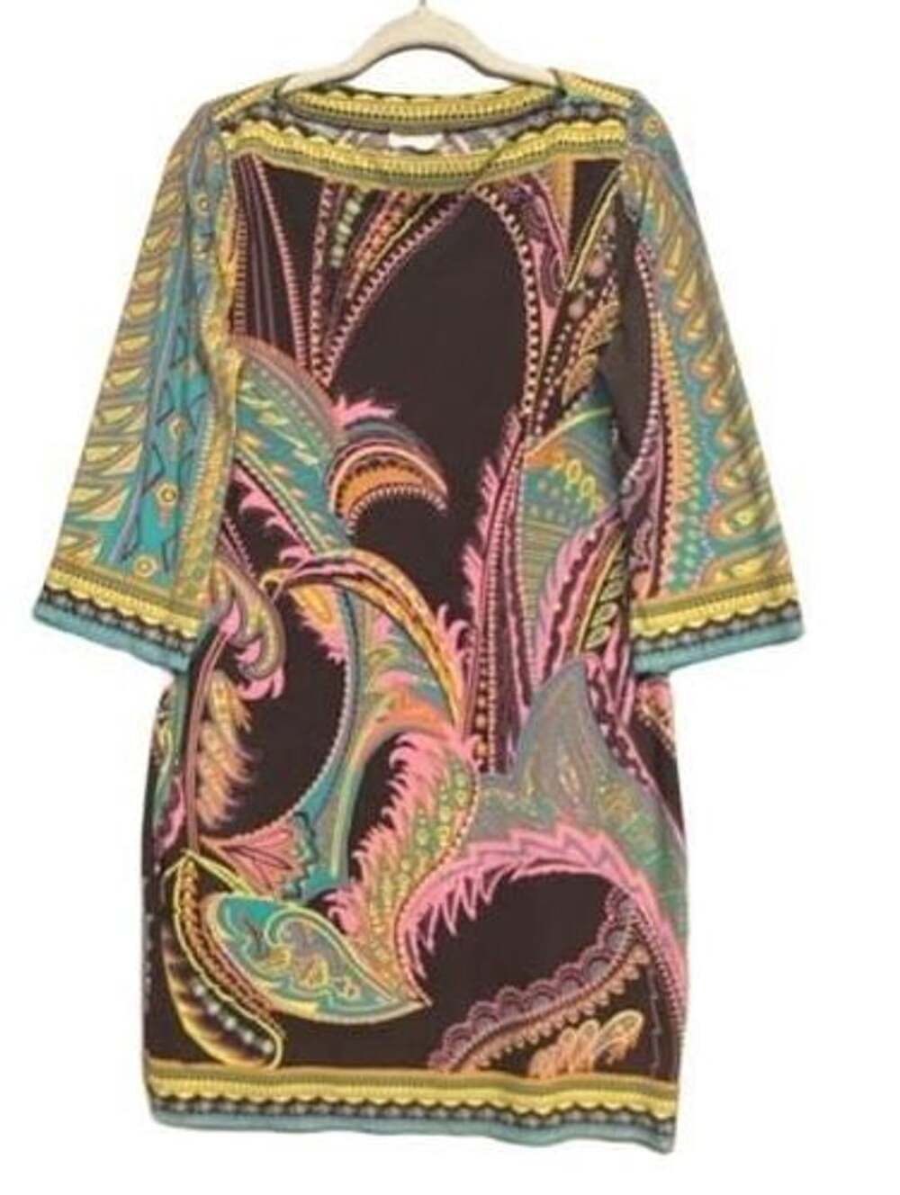 Beige by ECI Paisley Dress Size S Boat Neck Colorful Print
